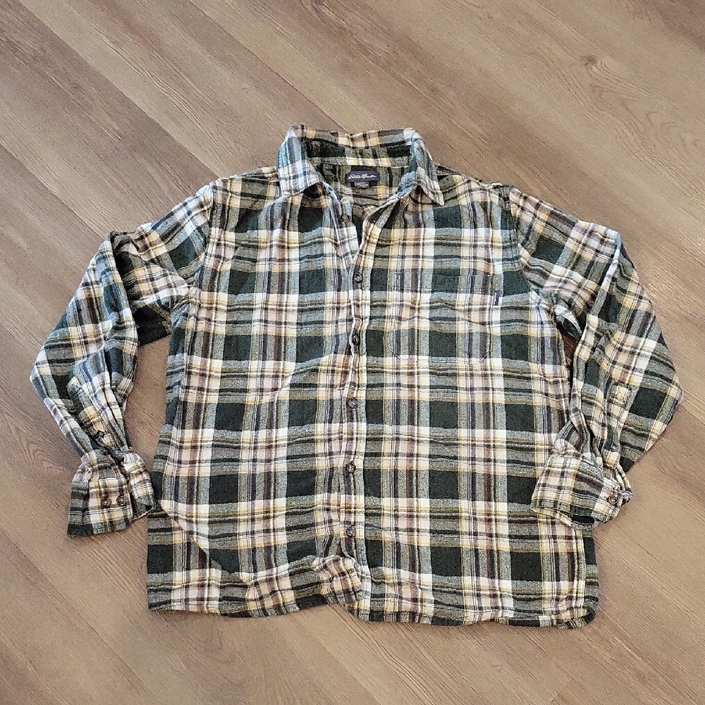Mens Eddie Bauer Medium Khaki Green Flannel